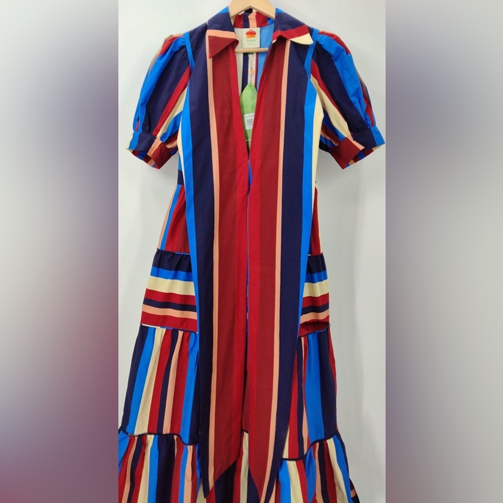 Farm Rio Multicolor Winter Stripes Short Sleeve Midi Dress - Picture 4 of 5